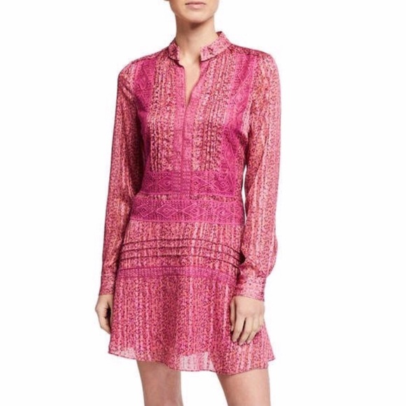 Derek Lam 10 Crosby Floral Mini Shift Dress with Lace Inserts in Pink Metallic - Picture 1 of 14